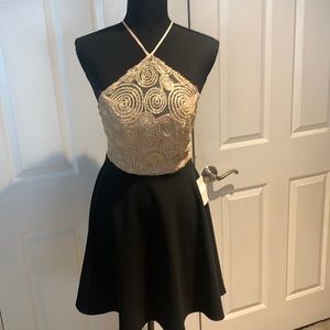 B Darlin Gold and Black Prom Dress